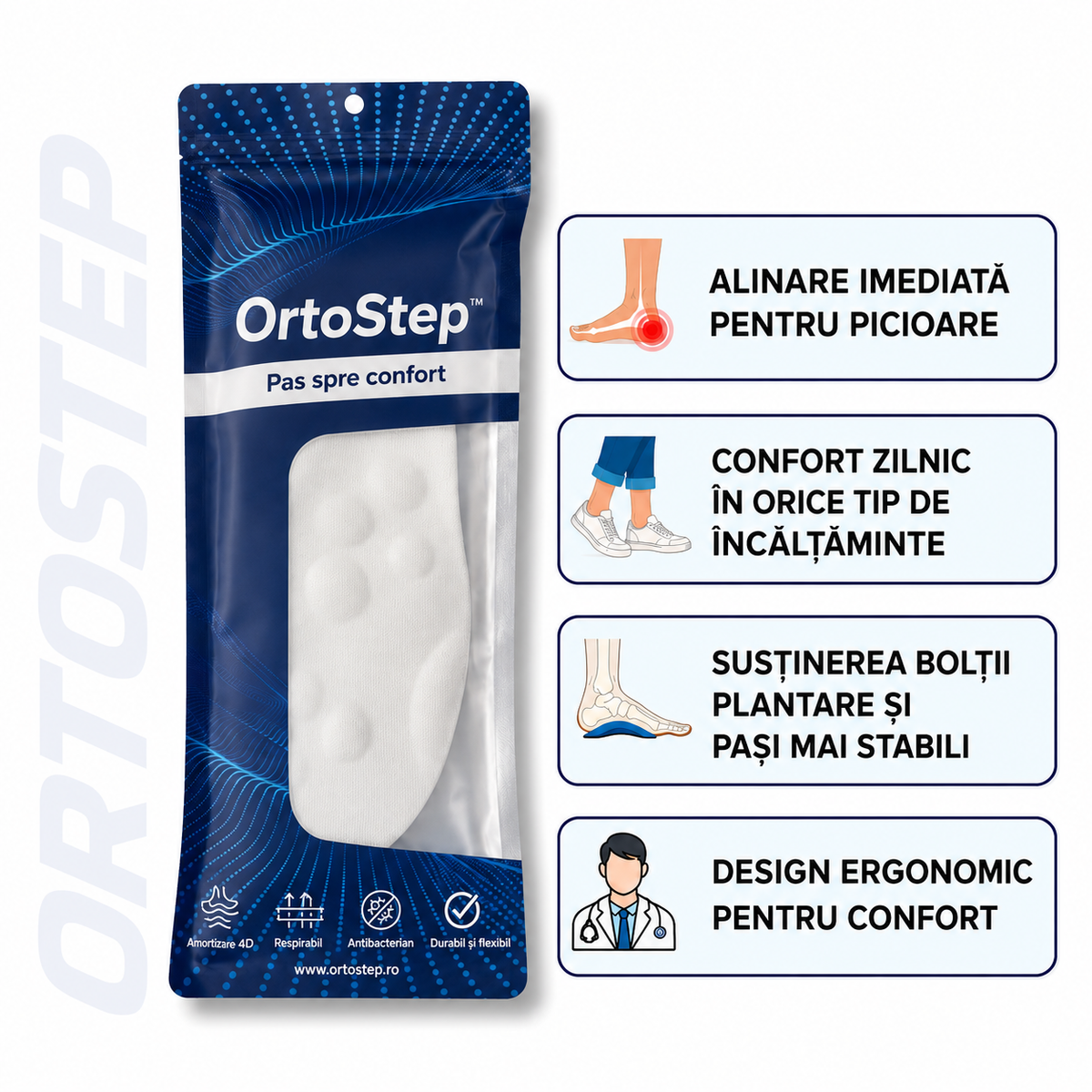 1+1 GRATIS DOAR AZI | OrtoStep™ – Branțurile 4D care reduc presiunea pe călcâi și talpă, oferind confort la mers și alinare pentru picioarele obosite