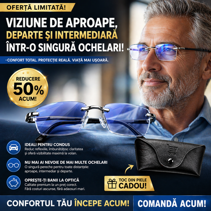 Ochelari Multifuncționali Inteligenți Ray™: Vedere Clară la Apropiere și Distanță într-o singură pereche | Filtru UV și Lumină Albastră + AJÁNDÉK (CADOU) Toc din Piele | 30 Zile Garanție