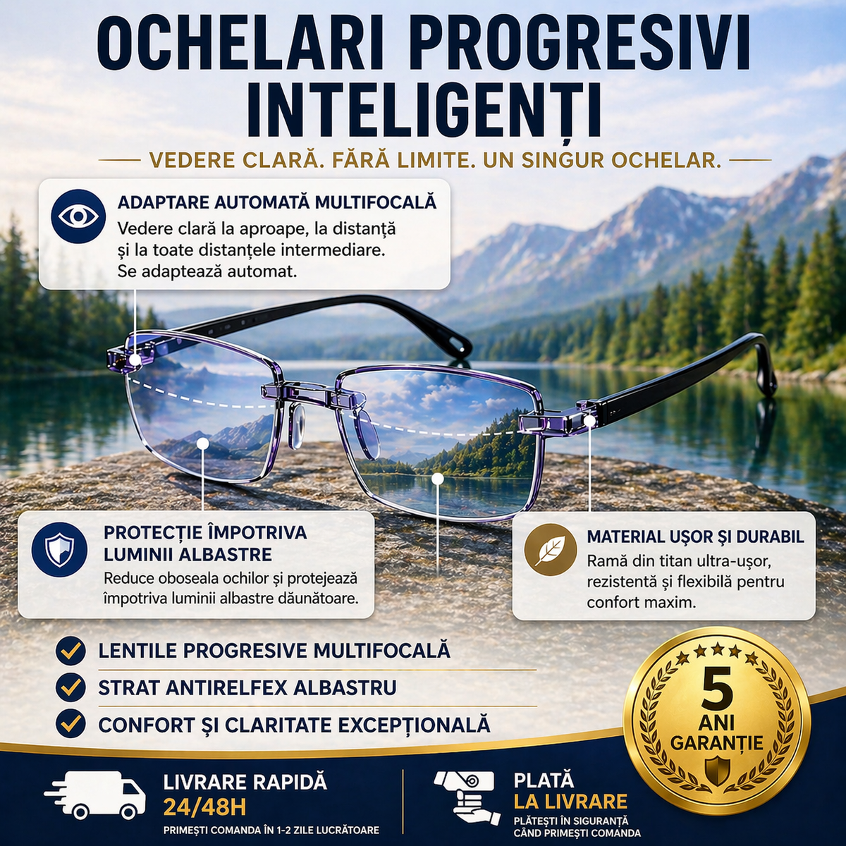 Ochelari Inteligenți RayPro™ 3-în-1: Vedere Perfectă la Orice Distanță | Lentile Auto-Reglabile cu Filtru de Lumină Albastră | Siguranță Maximă la Volan | CADOU Toc din Piele + 30 de Zile Testare Fără Risc