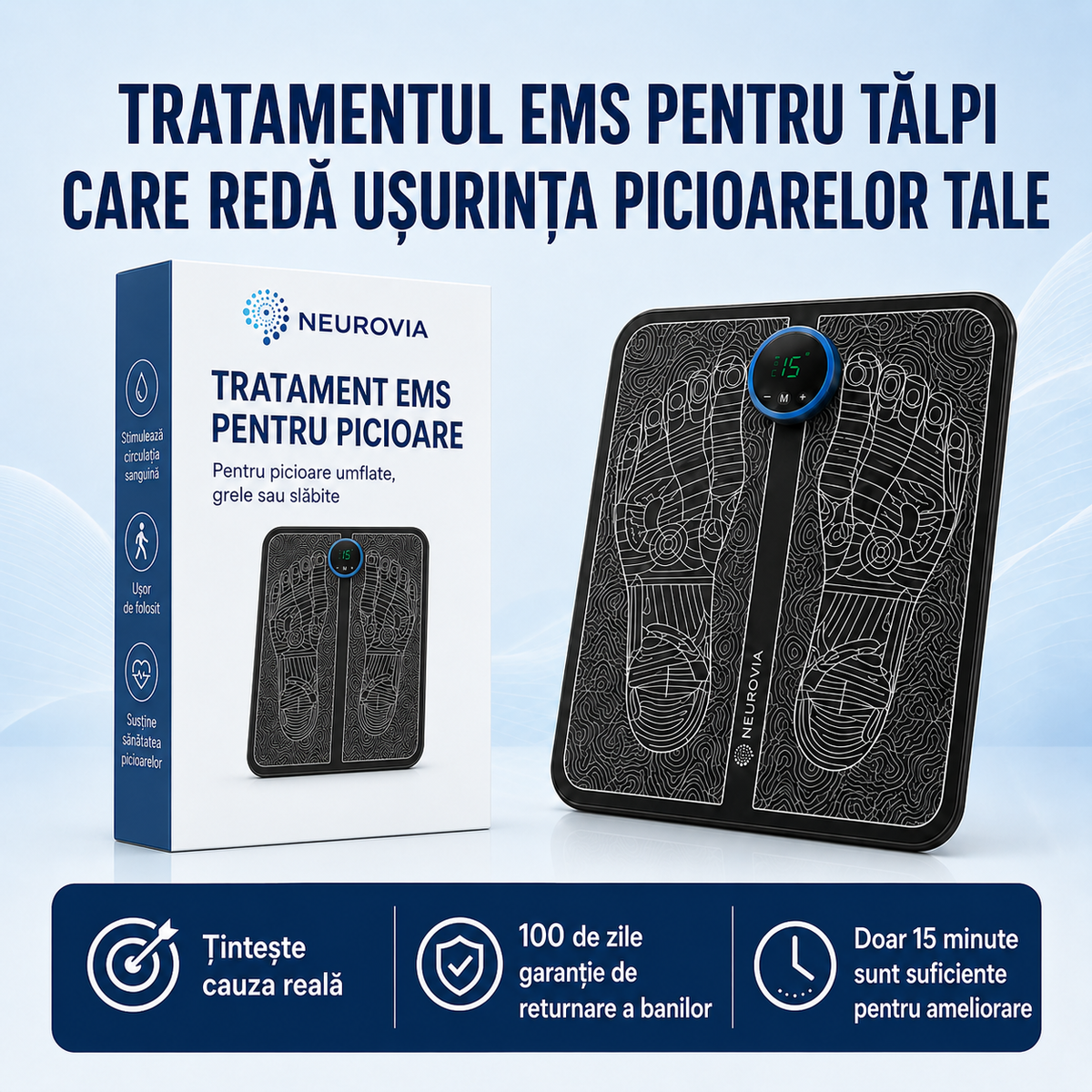 1+1 GRATIS AZI - Neurovia™ Tratament EMS pentru picioare umflate, grele sau slăbite – utilizare confortabilă acasă