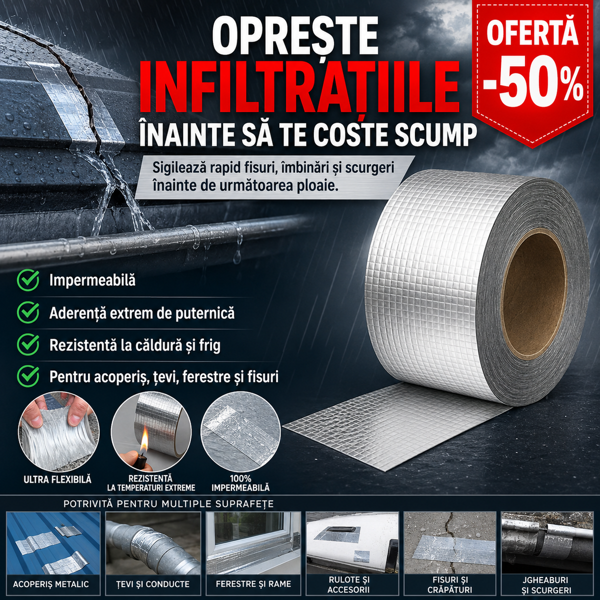 MaxFixer™ – Bandă de Etanșare Ultra Rezistentă | Sigilează, Repară și Protejează Rapid Orice Suprafață | Impermeabilă, Flexibilă și Rezistentă la Temperatură