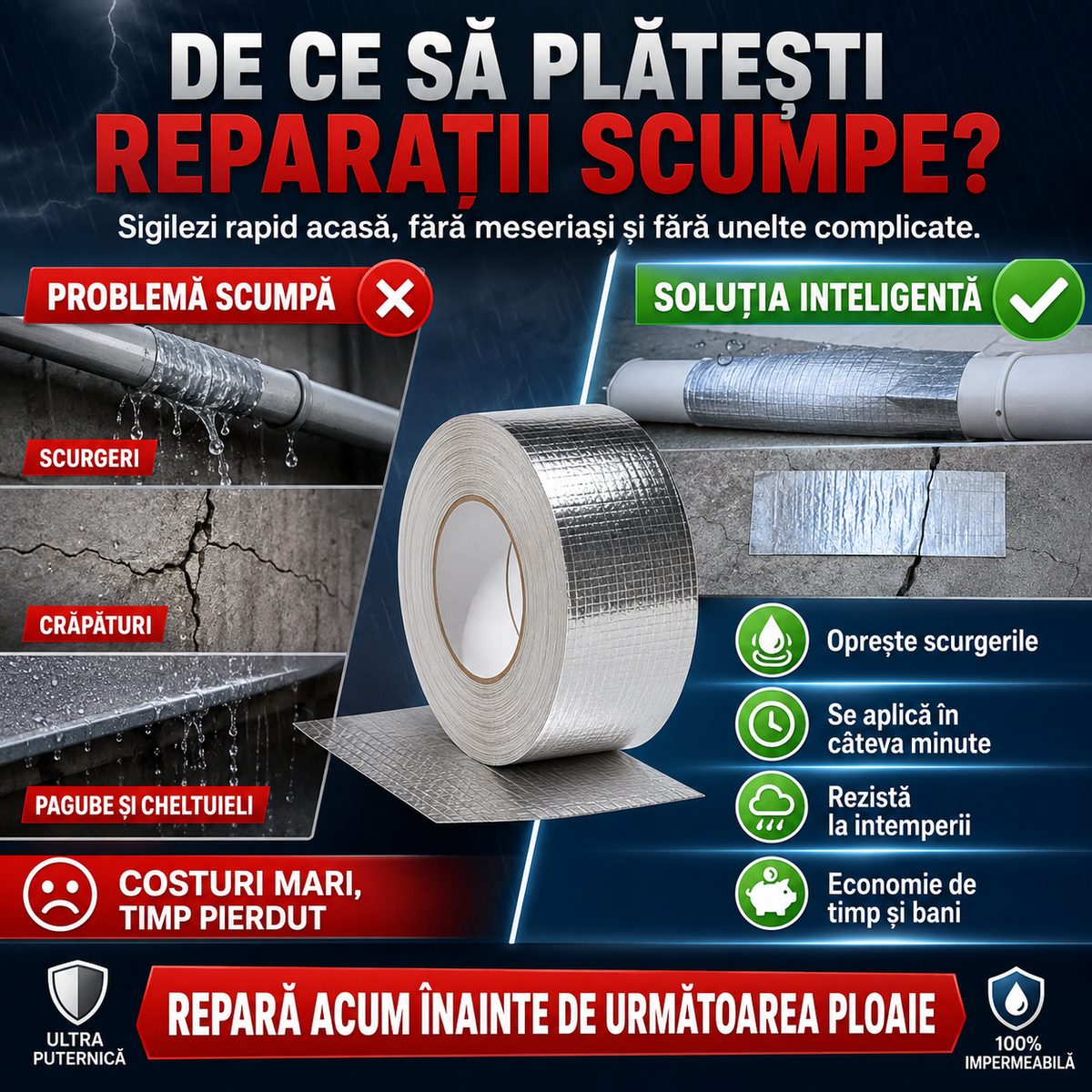 MaxFixer™ – Bandă de Etanșare Ultra Rezistentă | Sigilează, Repară și Protejează Rapid Orice Suprafață | Impermeabilă, Flexibilă și Rezistentă la Temperatură