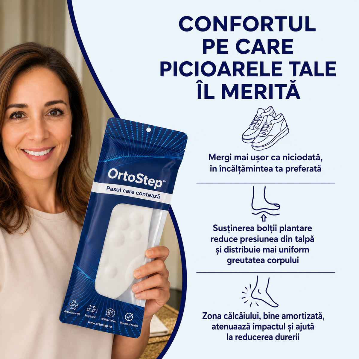 1+1 GRATIS DOAR AZI | OrtoStep™ – Branțurile 4D care reduc presiunea pe călcâi și talpă, oferind confort la mers și alinare pentru picioarele obosite