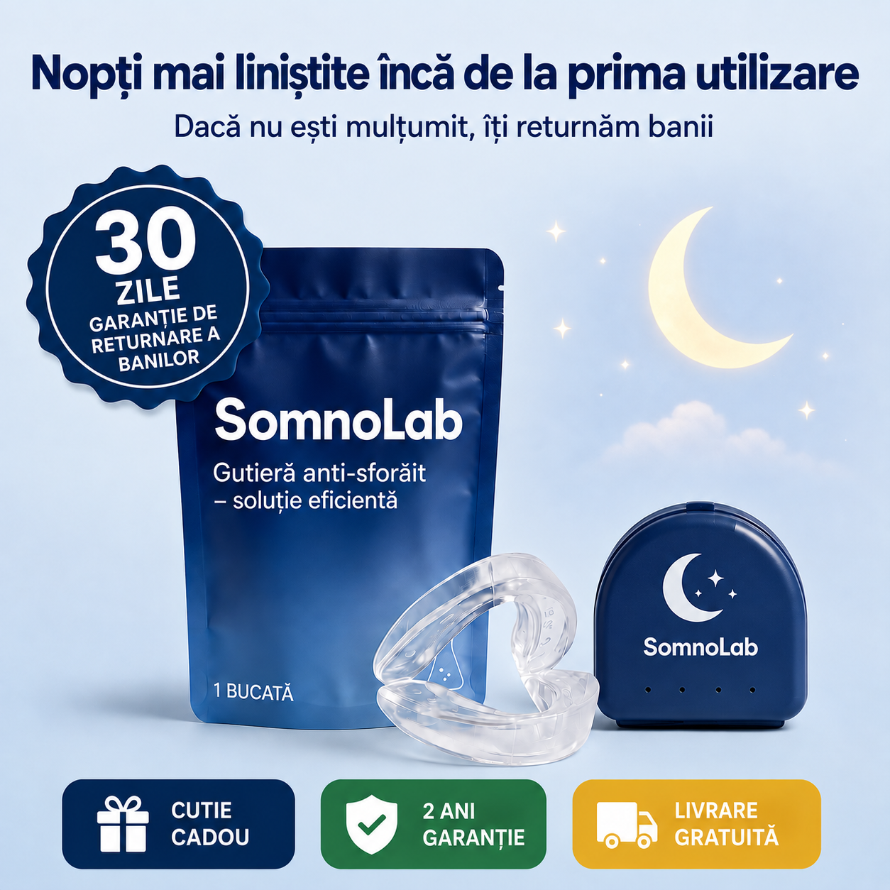Opreste sforaitul inca din prima noapte – SomnoLab (+ CASETA IGIENICA DE PROTECTIE CADOU)