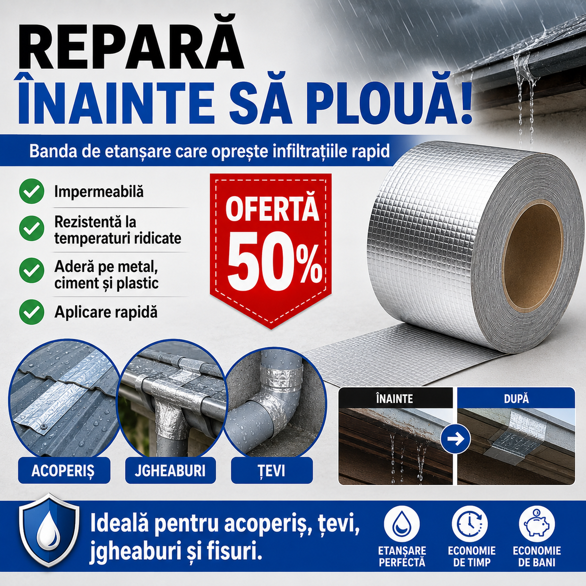 MaxFixer™ – Bandă de Etanșare Ultra Rezistentă | Sigilează, Repară și Protejează Rapid Orice Suprafață | Impermeabilă, Flexibilă și Rezistentă la Temperatură