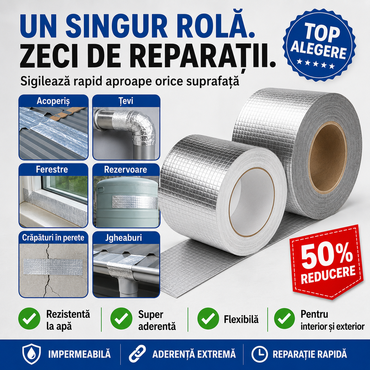 MaxFixer™ – Bandă de Etanșare Ultra Rezistentă | Sigilează, Repară și Protejează Rapid Orice Suprafață | Impermeabilă, Flexibilă și Rezistentă la Temperatură
