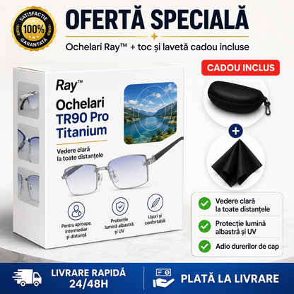 Ochelari Progresivi Inteligenți Ray™ (Vedere clară la apropiere, distanță medie și distanță, totul într-o singură pereche) Fără dioptrii | Toc din piele inclus | 30 de zile testare fără risc