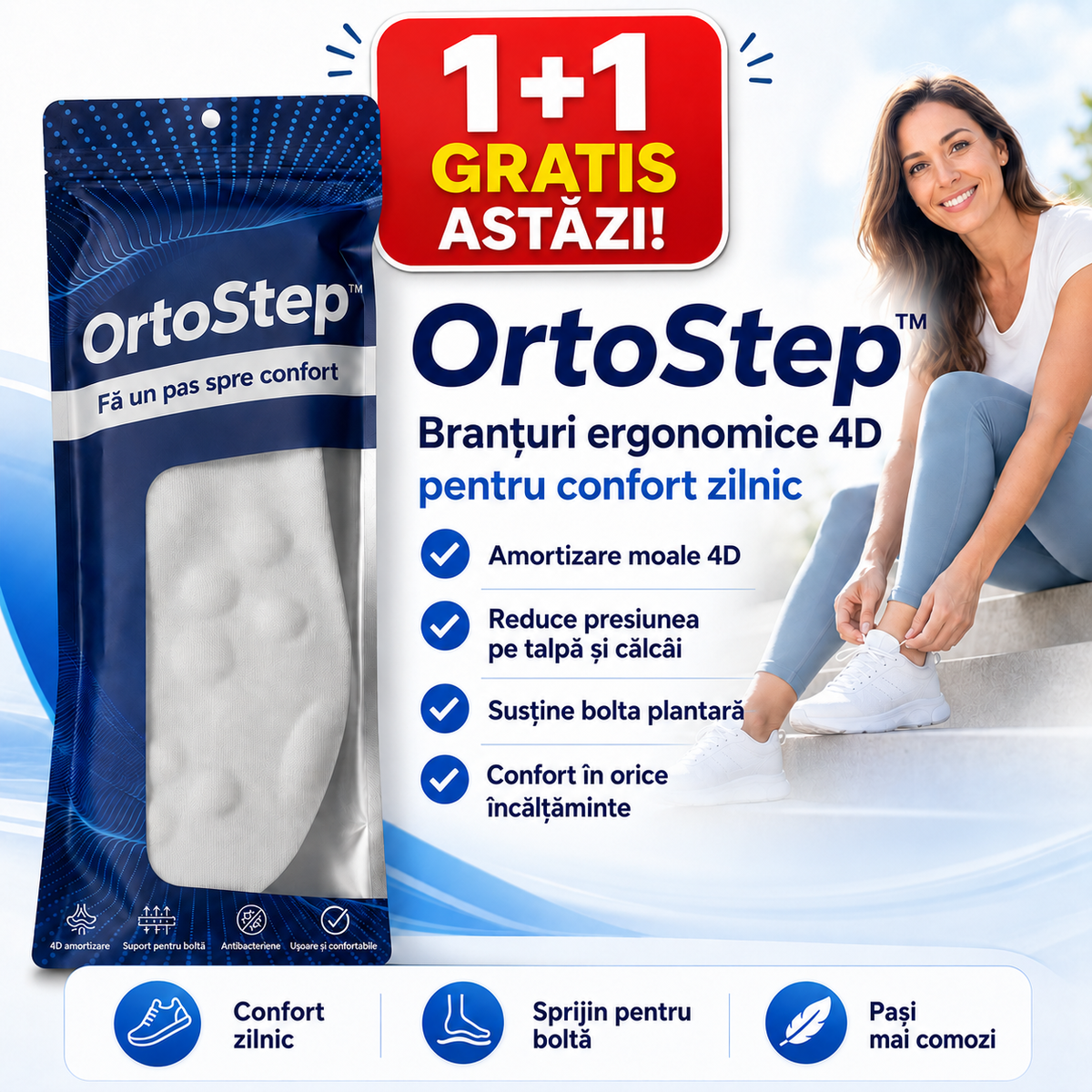 1+1 GRATIS DOAR AZI | OrtoStep™ – Branțurile 4D care reduc presiunea pe călcâi și talpă, oferind confort la mers și alinare pentru picioarele obosite