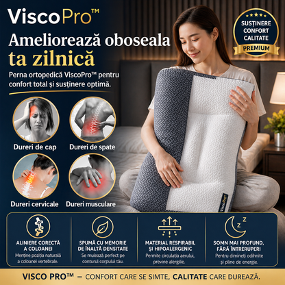 ViscoPro™ - Singura pernă cervicală care se adaptează curburii naturale a gâtului pentru un somn perfect și ameliorarea durerilor. (Include fețe de pernă GRATIS + 30 de nopți de testare)