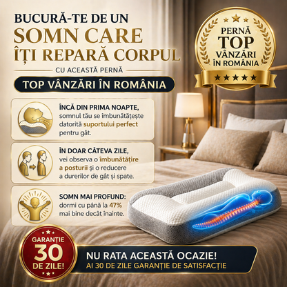 ViscoPro™ - Singura pernă cervicală care se adaptează curburii naturale a gâtului pentru un somn perfect și ameliorarea durerilor. (Include fețe de pernă GRATIS + 30 de nopți de testare)