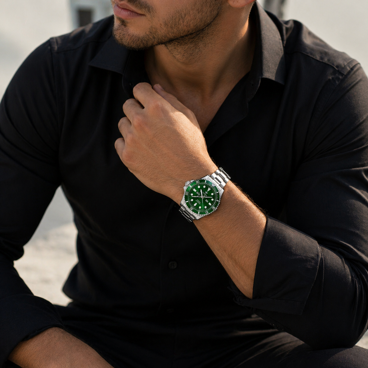 Ceas Elvețian Premium Submariner – Design de Lux Tip Diver, Verde Metalizat (Arată scump, fără să plătești mii)