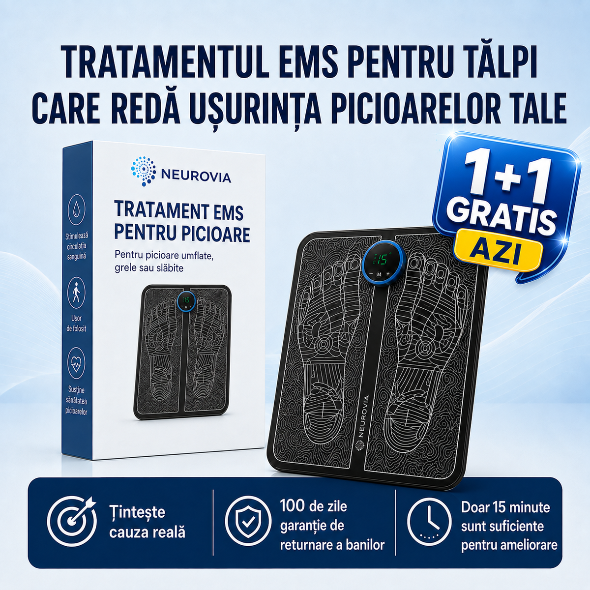1+1 GRATIS AZI - Neurovia™ Tratament EMS pentru picioare umflate, grele sau slăbite – utilizare confortabilă acasă