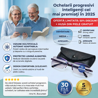 Ochelari Inteligenți RayPro™ 3-în-1: Vedere Perfectă la Orice Distanță | Lentile Auto-Reglabile cu Filtru de Lumină Albastră | Siguranță Maximă la Volan | CADOU Toc din Piele + 30 de Zile Testare Fără Risc