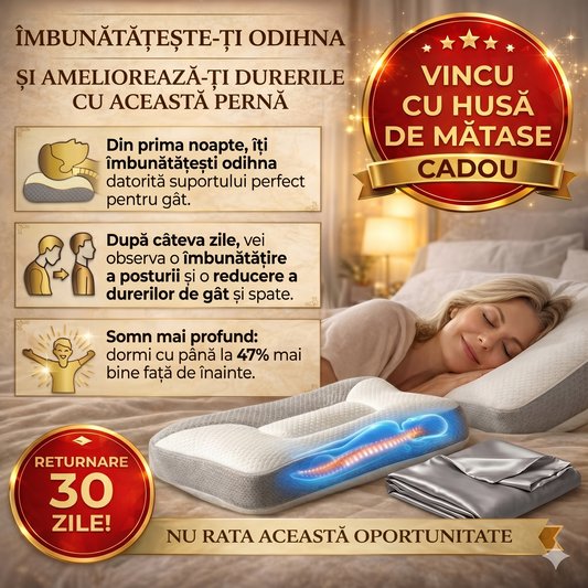 ViscoPro™ - Singura pernă cervicală care se adaptează curburii naturale a gâtului pentru un somn perfect și ameliorarea durerilor. (Include fețe de pernă GRATIS + 30 de nopți de testare)