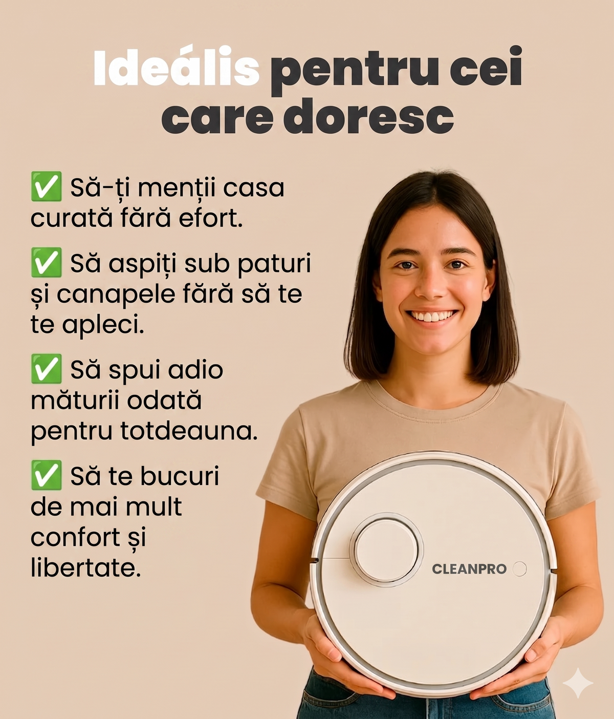 CleanPro™ – Robotul 3-în-1 care îți curăță casa singur: aspiră, mătură și spală automat, ca tu să te bucuri de mai mult timp liber. Curățenie zilnică fără efort! (30 de zile de testare + Garanție 5 ani)