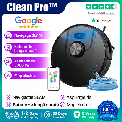 CleanPro™ – Robotul 3-în-1 care îți curăță casa singur: aspiră, mătură și spală automat, ca tu să te bucuri de mai mult timp liber. Curățenie zilnică fără efort! (30 de zile de testare + Garanție 5 ani)